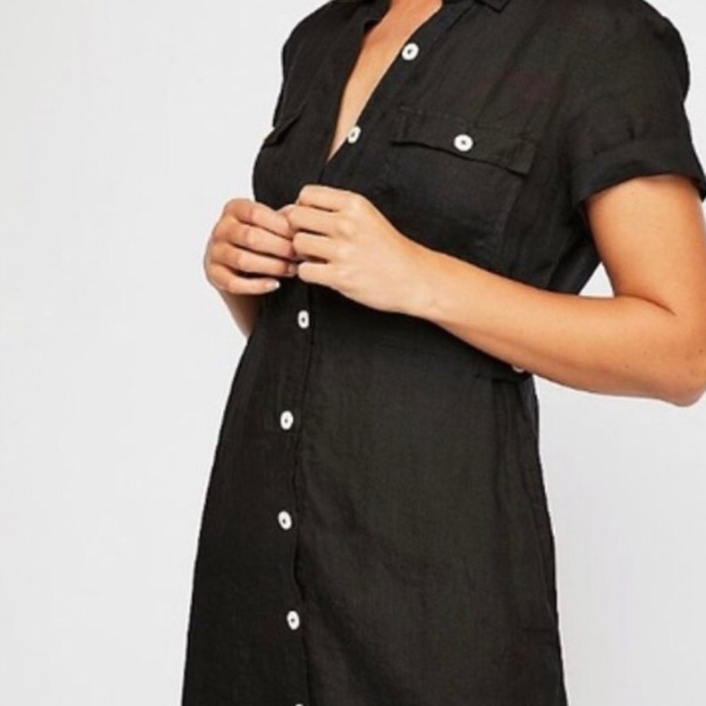 Free People black button up mini linen dress